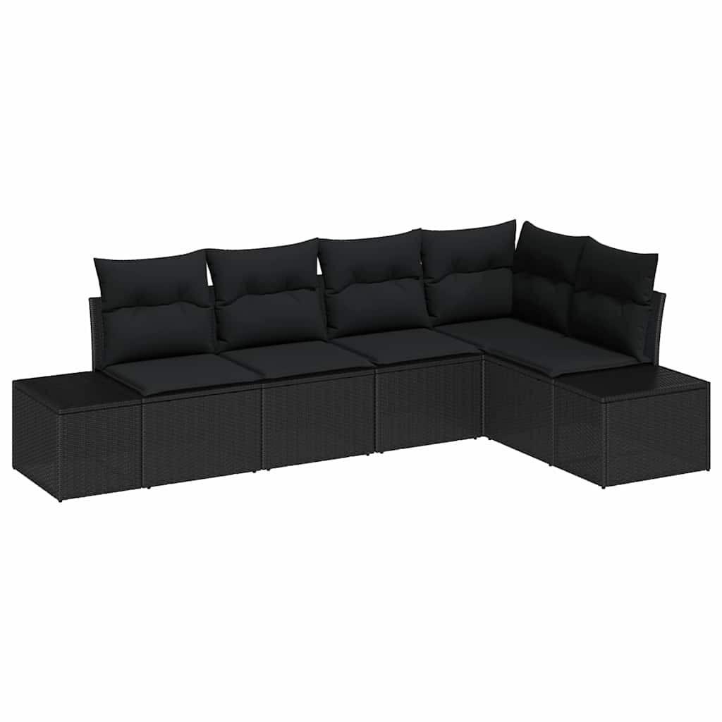 Havesofa Sæt med opbevaring 5 pcs Sort polyrattan