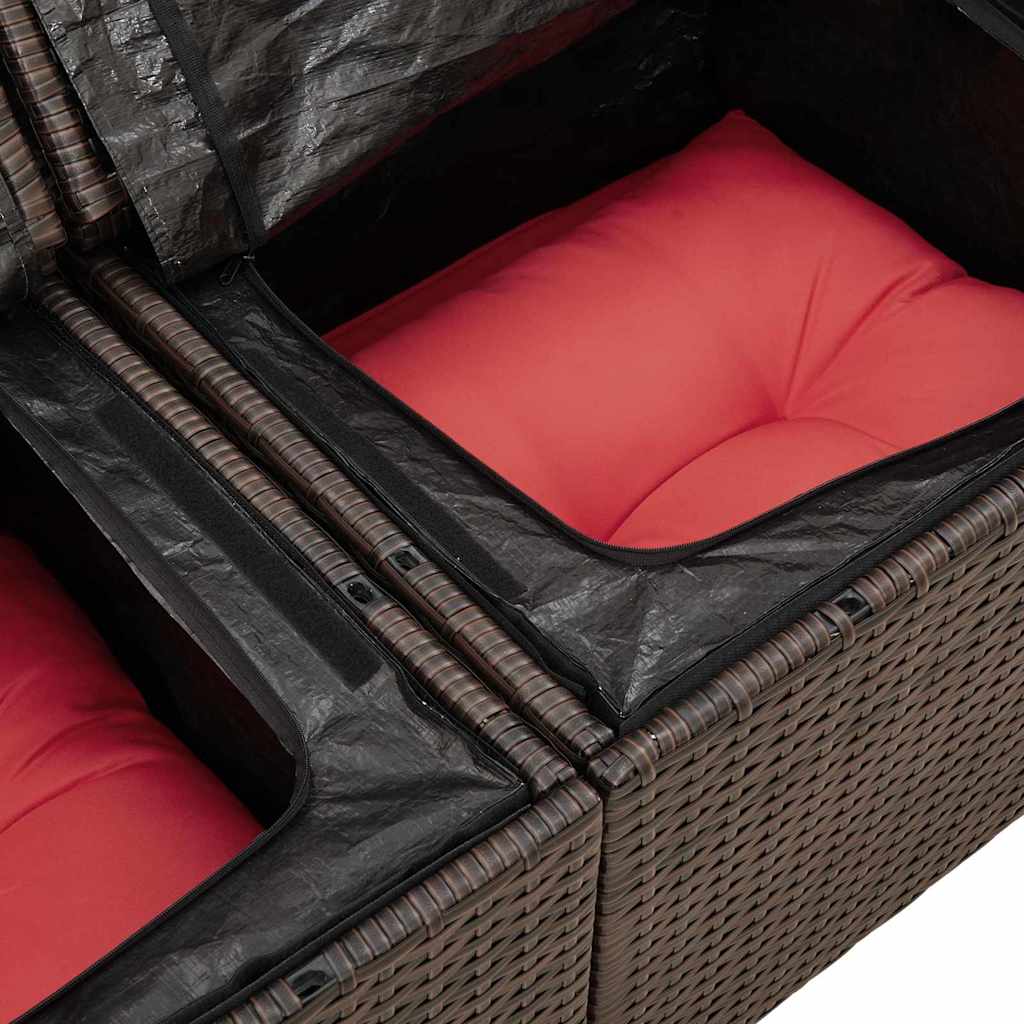 Havesofa Sæt 5 stk. Brun og Rød polyrattan
