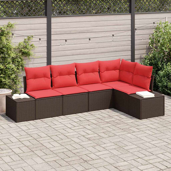 Havesofa Sæt 5 stk. Brun og Rød polyrattan