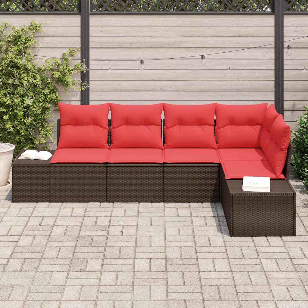 Havesofa Sæt 5 stk. Brun og Rød polyrattan