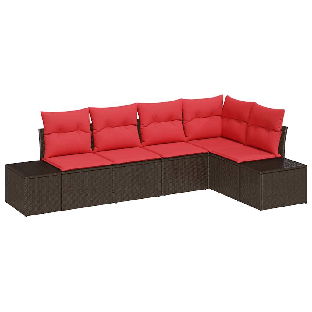 Havesofa Sæt 5 stk. Brun og Rød polyrattan