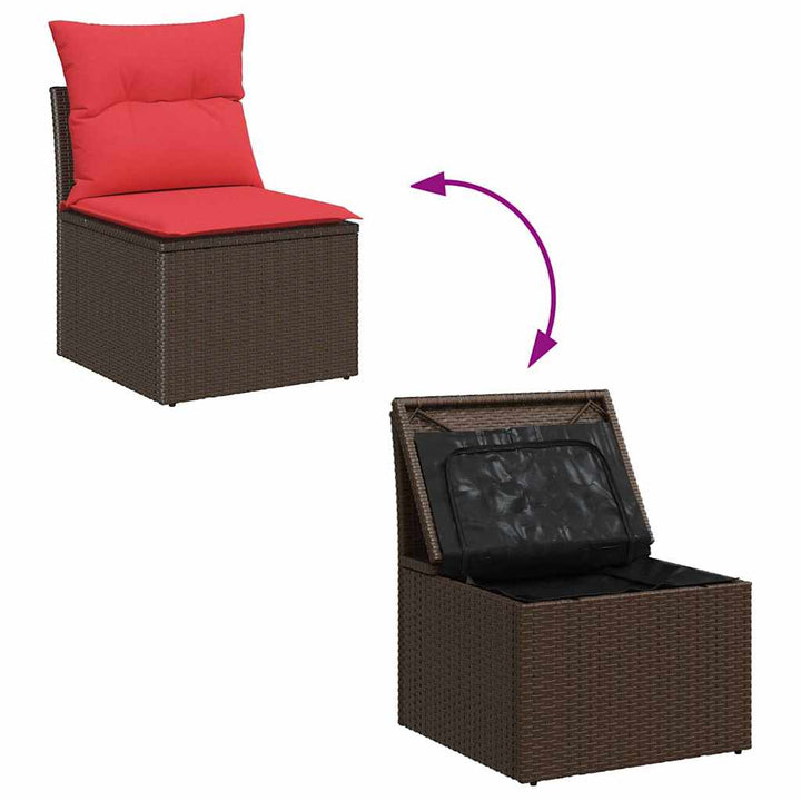 Havesofa Sæt 5 stk. Brun og Rød polyrattan