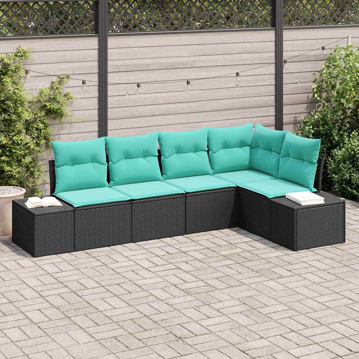 Havesofa Sæt 5 stk. Sort og turkis polyrattan