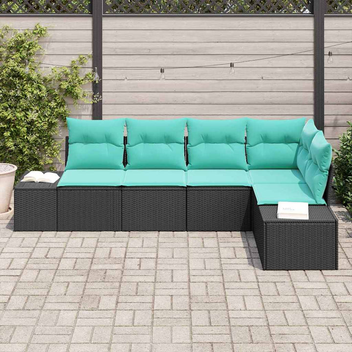 Havesofa Sæt 5 stk. Sort og turkis polyrattan