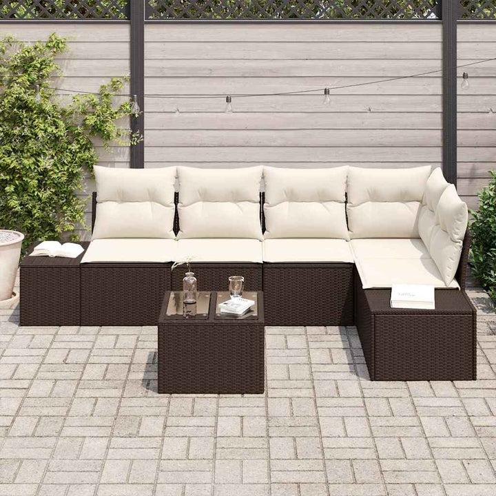 Havesofa Sæt med opbevaring Brun og Creme polyrattan
