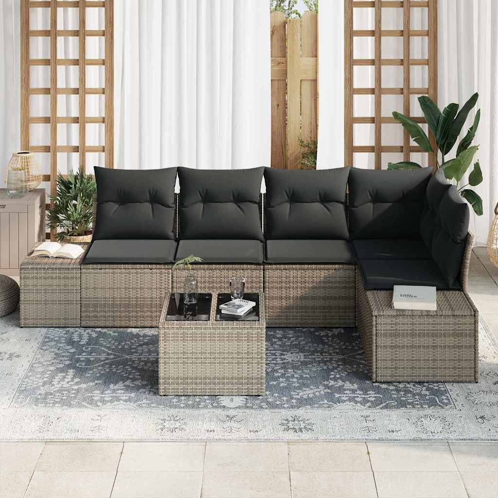 Havesofa Sæt med opbevaring Lysegrå polyrattan