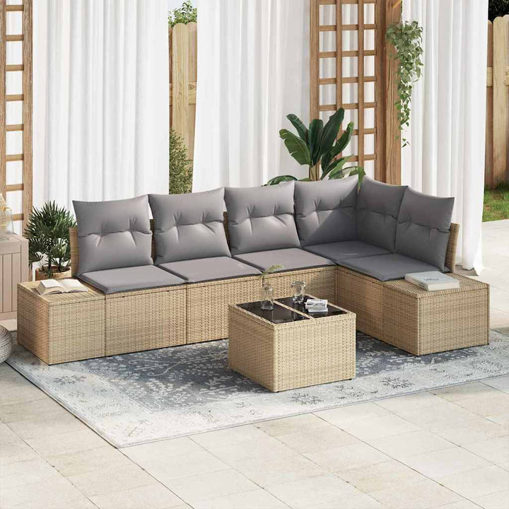 Havesofa Sæt med opbevaring Beige og lys grå polyrattan