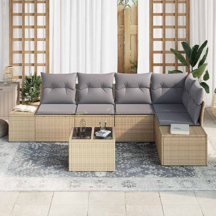 Havesofa Sæt med opbevaring Beige og lys grå polyrattan