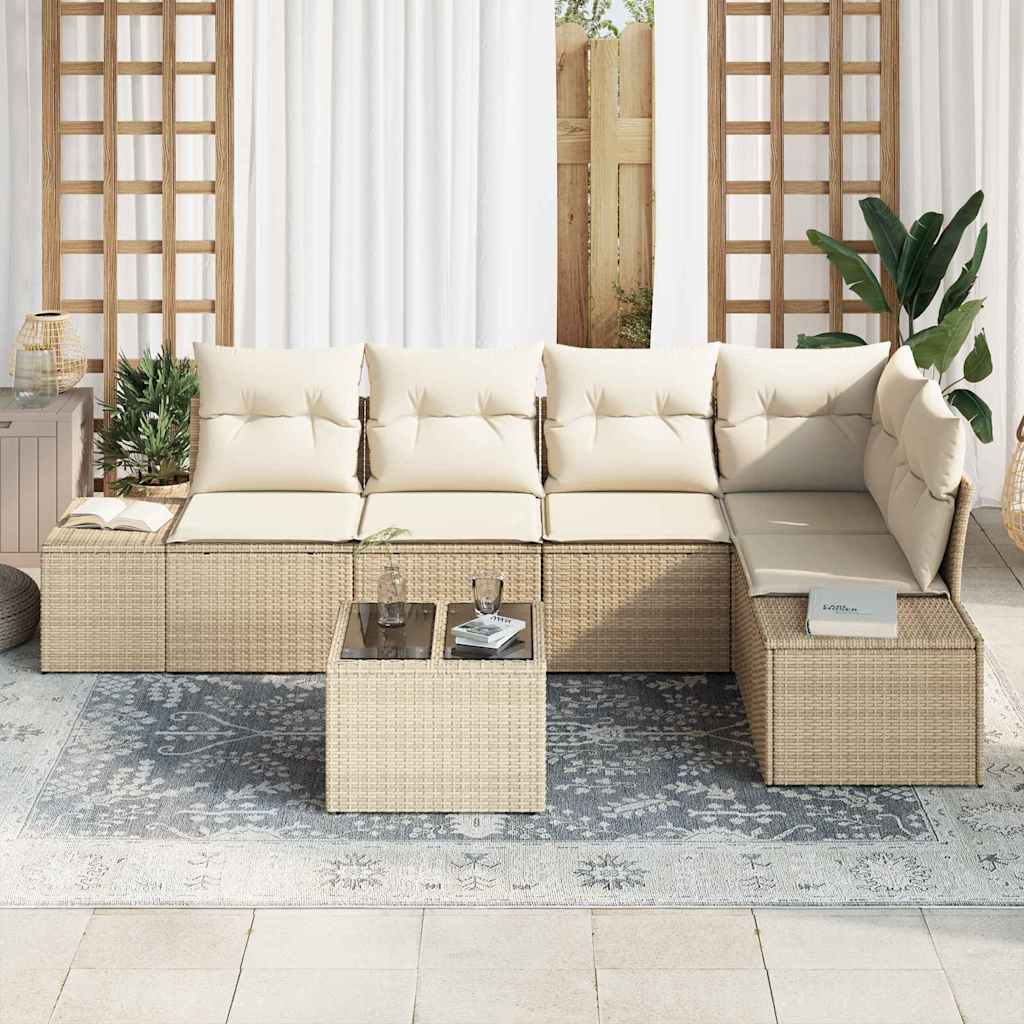 Havesofa Sæt med opbevaring Beige og creme polyrattan