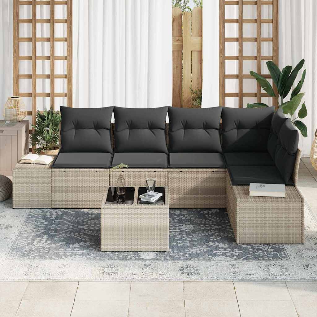Havesofa Sæt med opbevaring Lysegrå polyrattan