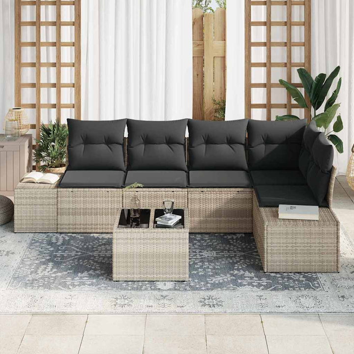 Havesofa Sæt med opbevaring Lysegrå polyrattan
