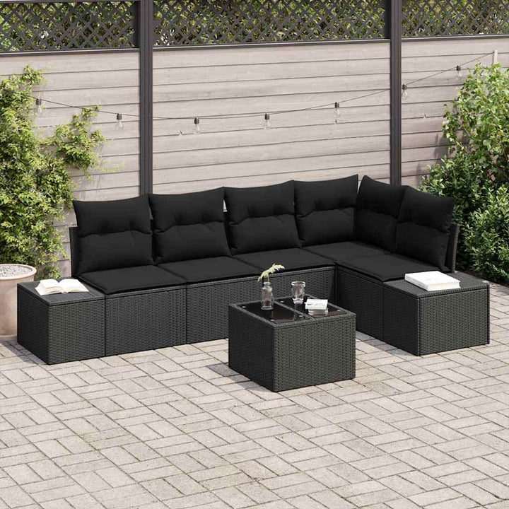 Havesofa Sæt med opbevaring Sort polyrattan