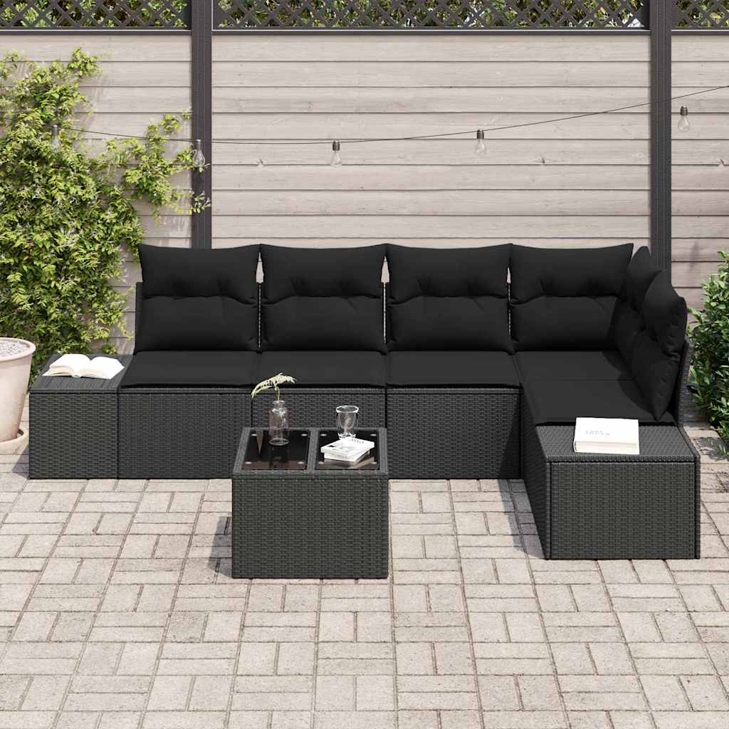 Havesofa Sæt med opbevaring Sort polyrattan