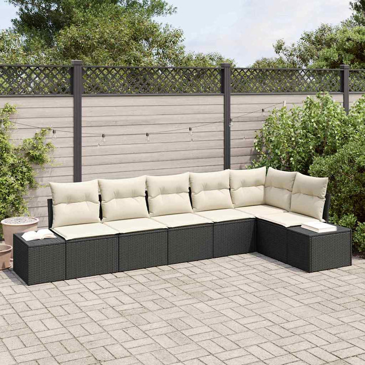 Havesofa Sæt med opbevaring 6 pcs Sort og Cream polyrattan