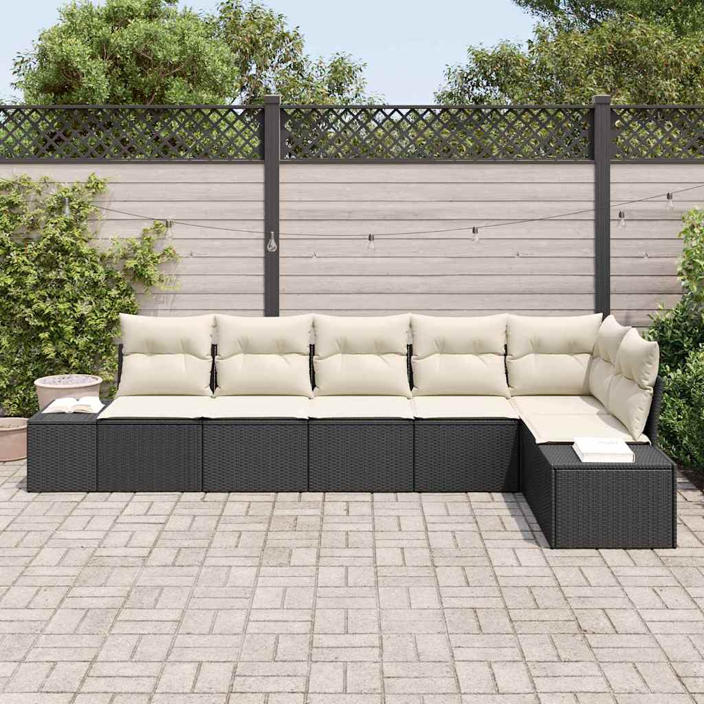 Havesofa Sæt med opbevaring 6 pcs Sort og Cream polyrattan