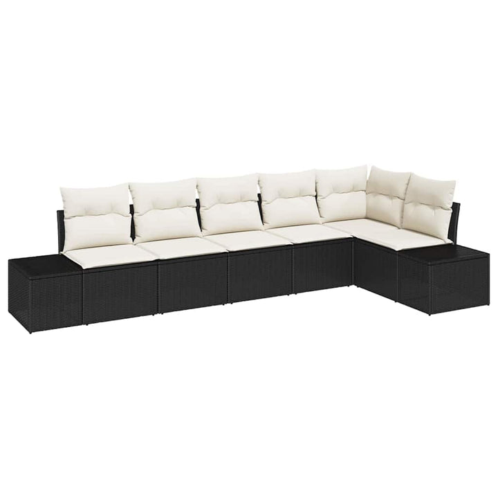 Havesofa Sæt med opbevaring 6 pcs Sort og Cream polyrattan