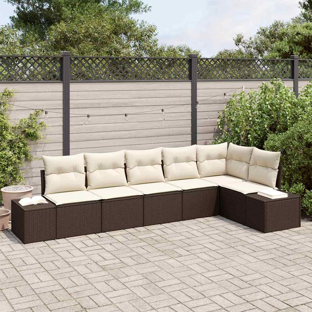 Havesofa Sæt med opbevaring 6 pcs Brun og Creme polyrattan