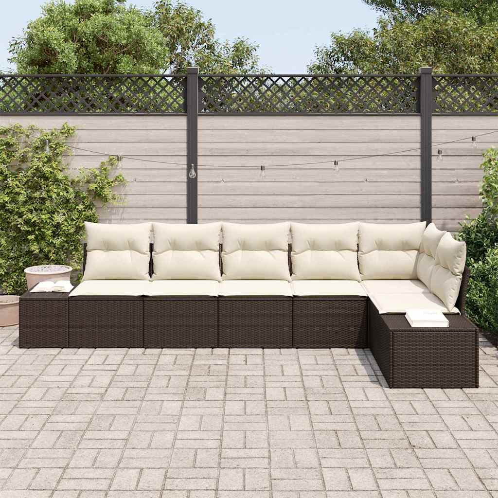 Havesofa Sæt med opbevaring 6 pcs Brun og Creme polyrattan