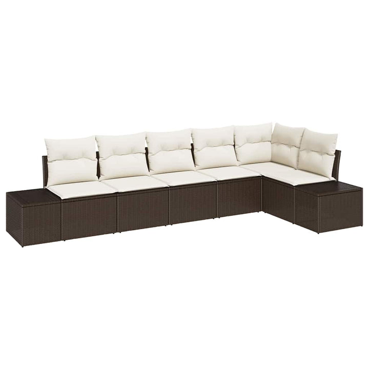 Havesofa Sæt med opbevaring 6 pcs Brun og Creme polyrattan