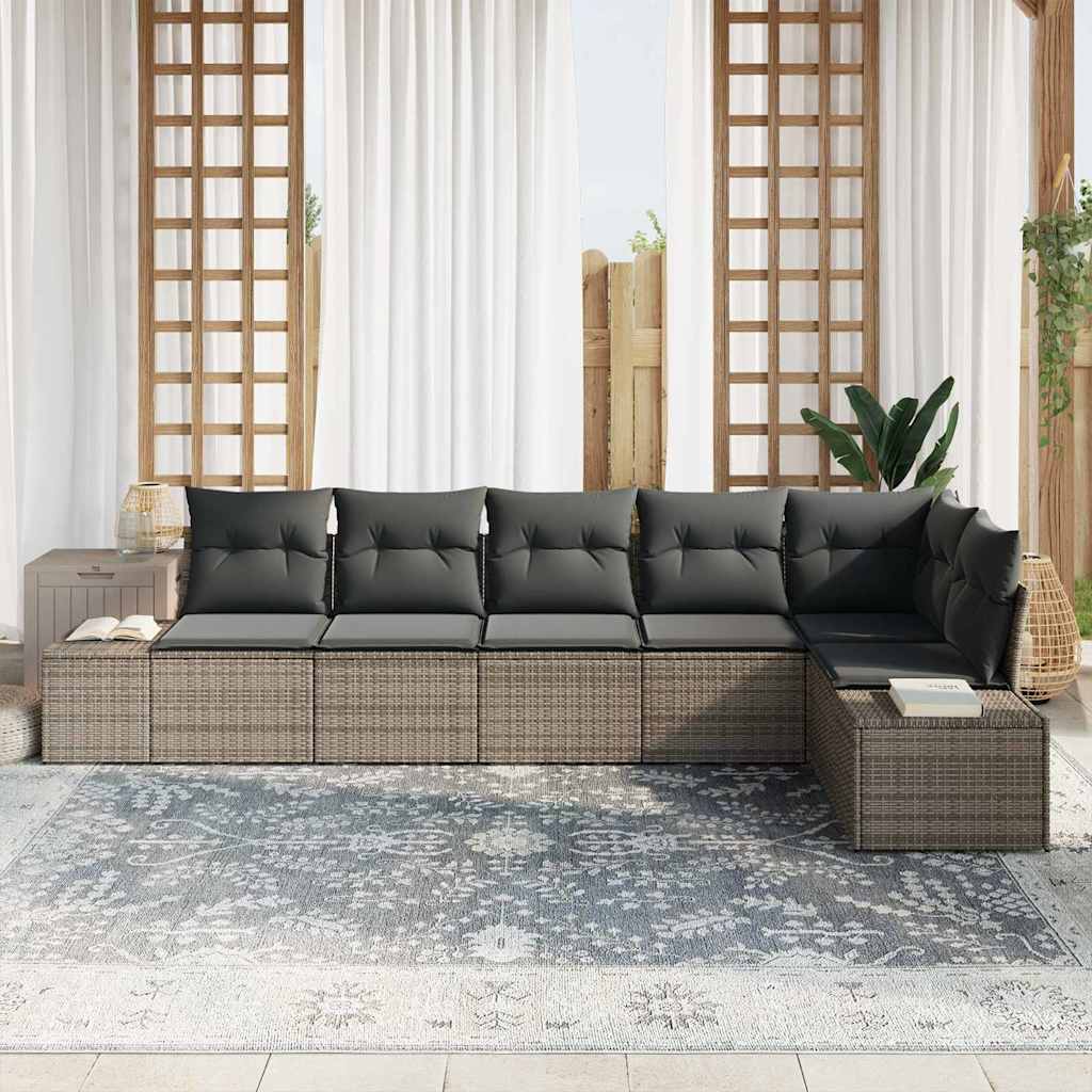 Havesofa Sæt med opbevaring 6 pcs Grå polyrattan