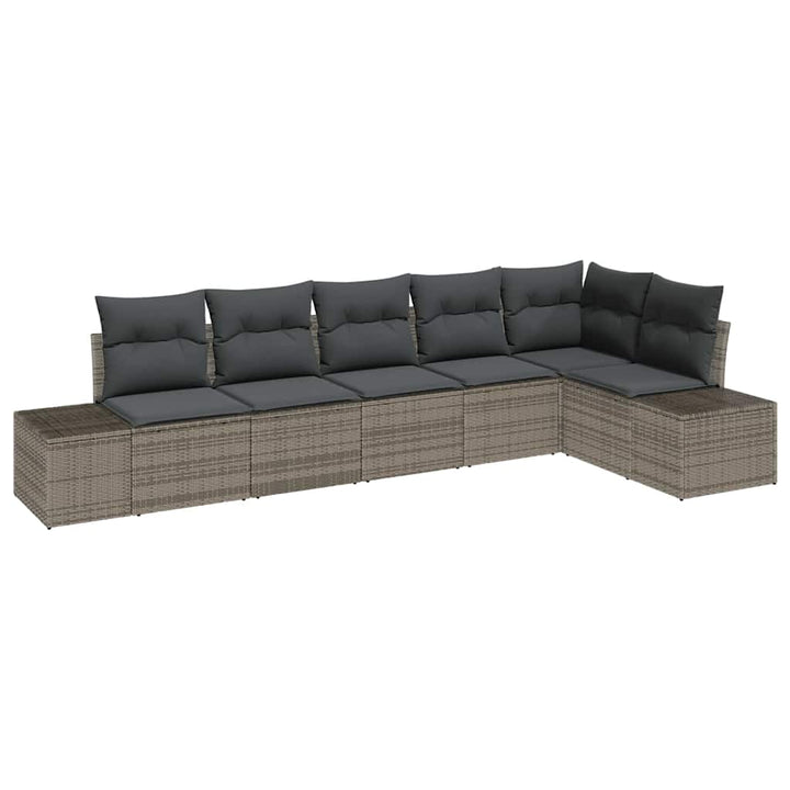 Havesofa Sæt med opbevaring 6 pcs Grå polyrattan
