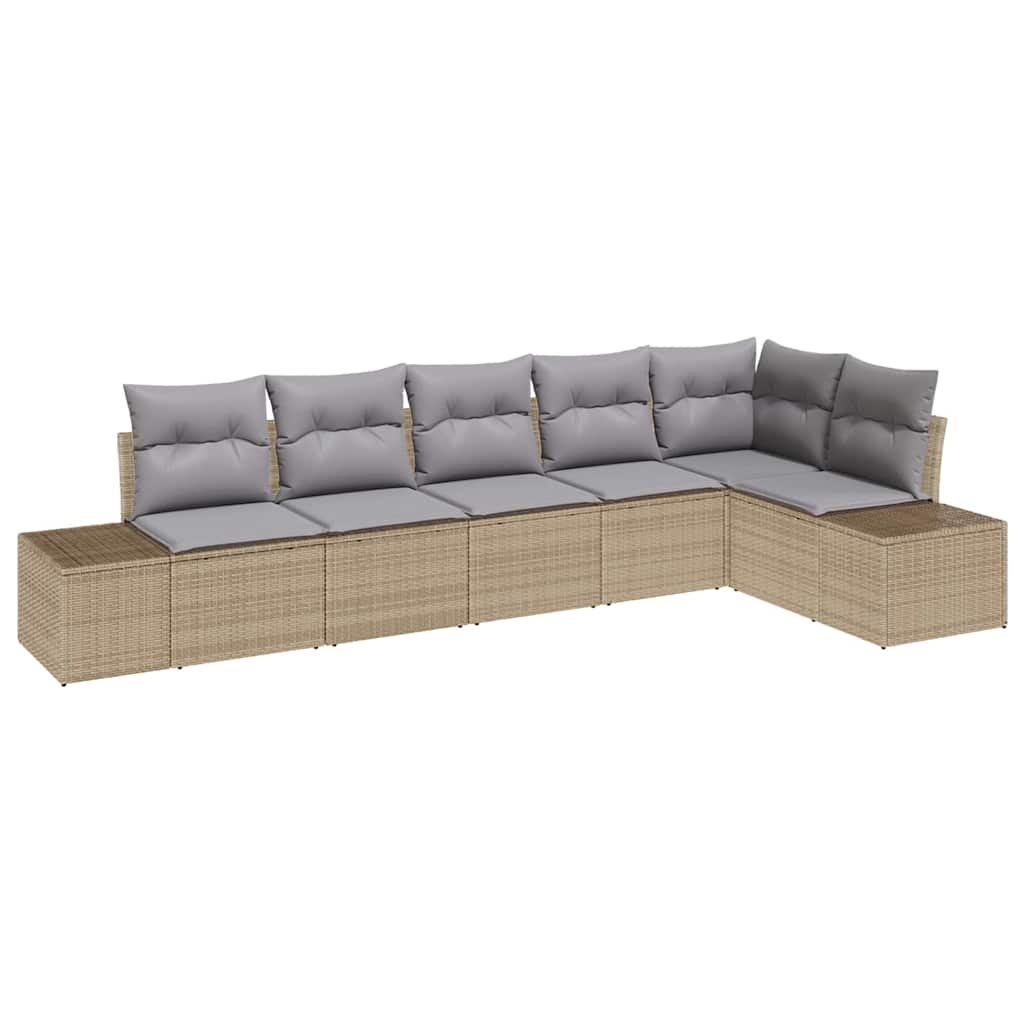 Havesofa Sæt med opbevaring 6 pcs Beige og lys grå polyrattan