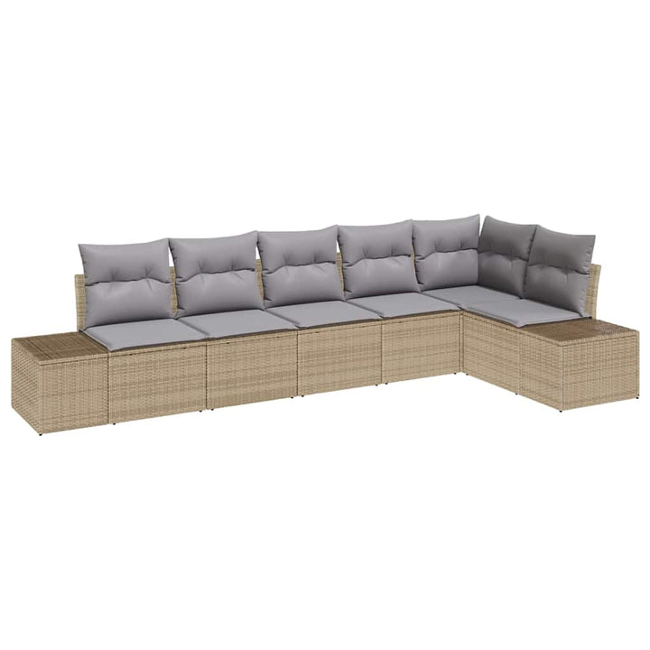 Havesofa Sæt med opbevaring 6 pcs Beige og lys grå polyrattan