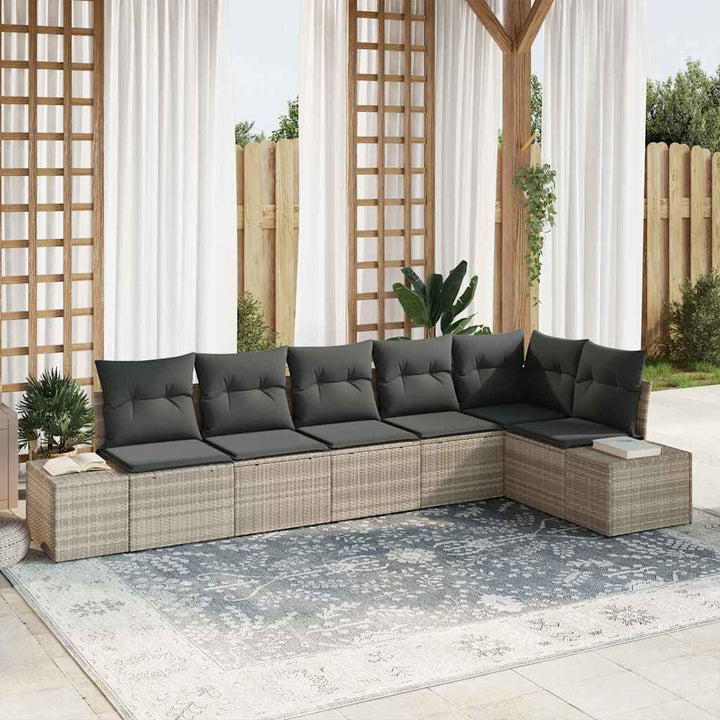 Havesofa Sæt med opbevaring 6 pcs Lysegrå polyrattan