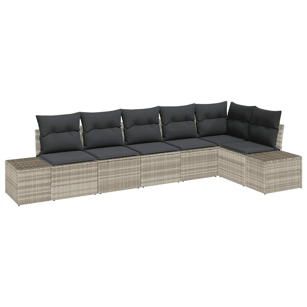 Havesofa Sæt med opbevaring 6 pcs Lysegrå polyrattan