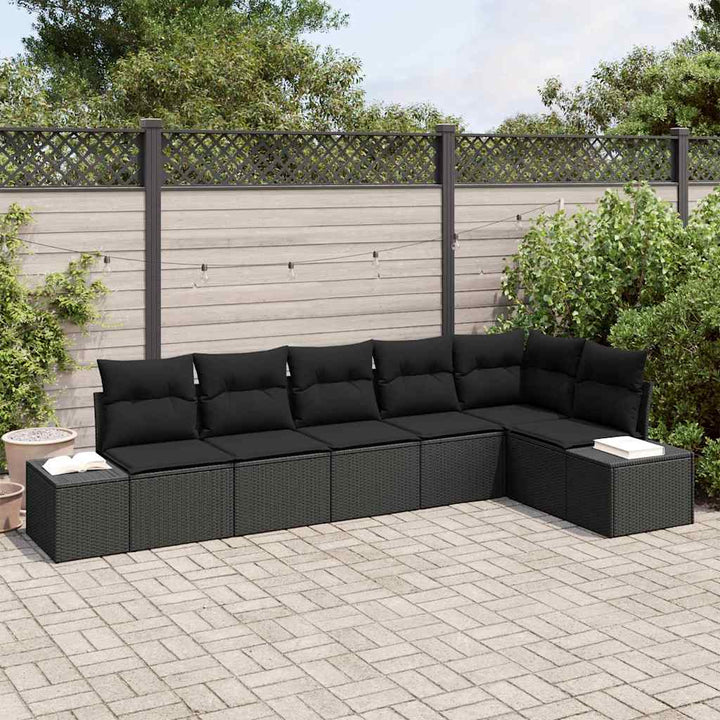 Havesofa Sæt med opbevaring 6 pcs Sort polyrattan