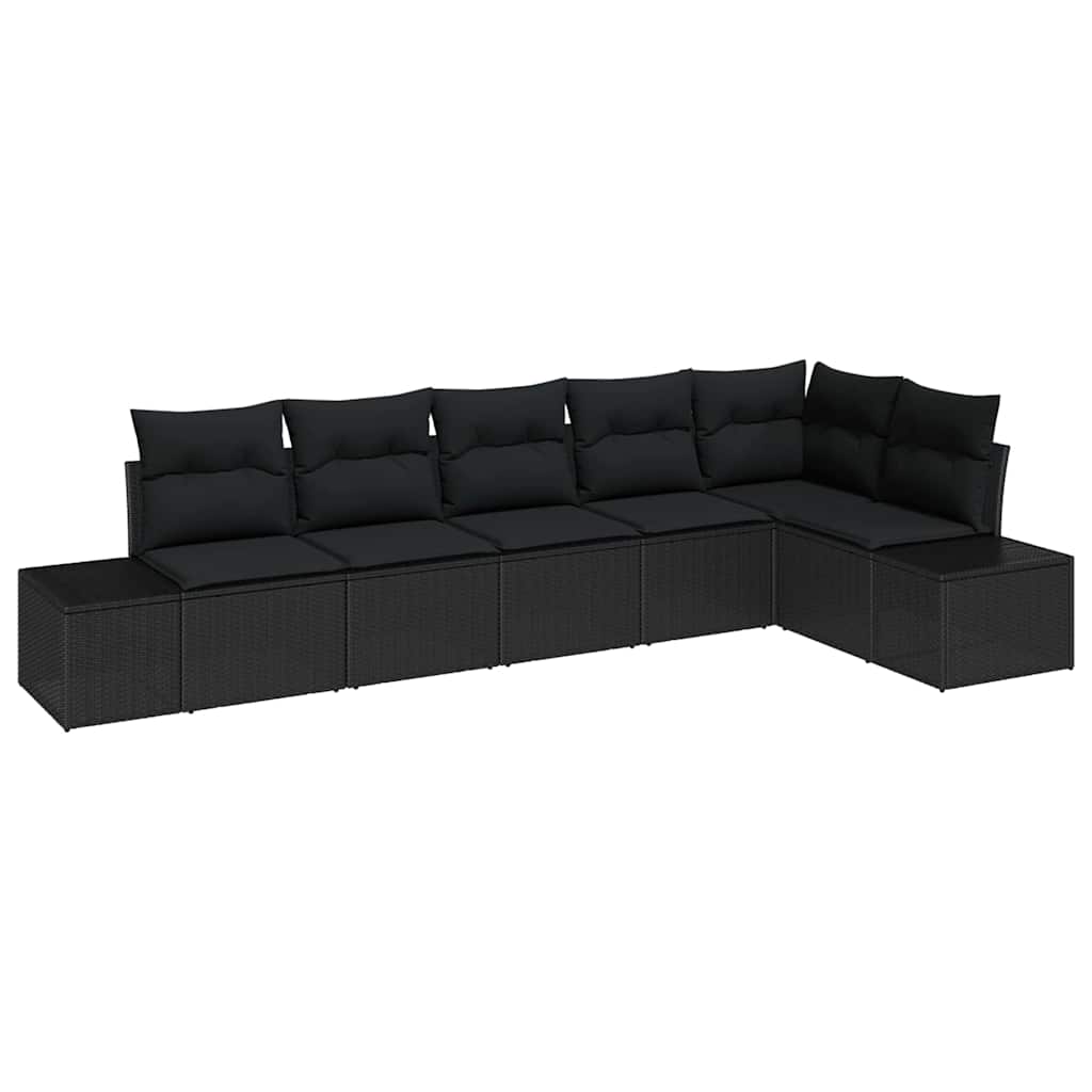 Havesofa Sæt med opbevaring 6 pcs Sort polyrattan