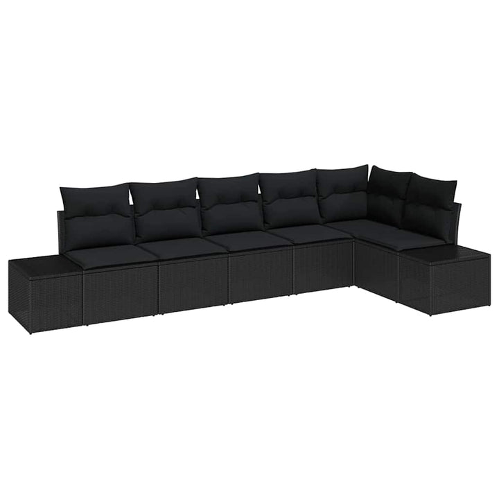 Havesofa Sæt med opbevaring 6 pcs Sort polyrattan