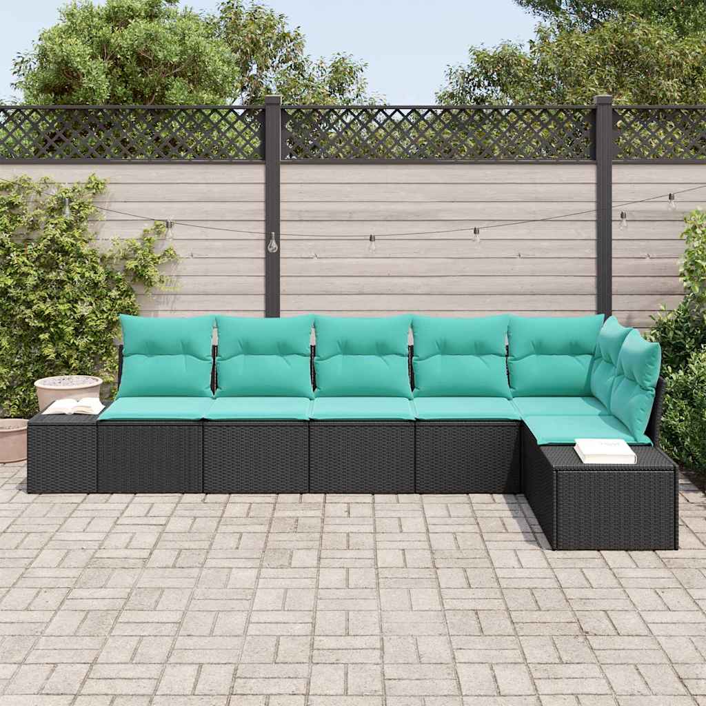 Havesofa Sæt 6 stk. Sort og turkis polyrattan