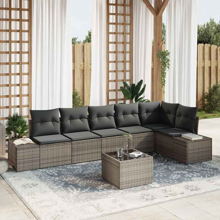 Havesofa Sæt med opbevaring Lysegrå polyrattan
