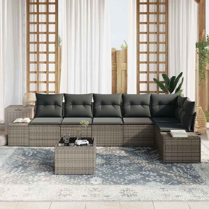 Havesofa Sæt med opbevaring Lysegrå polyrattan