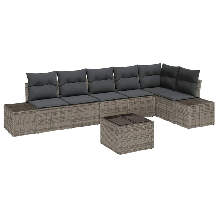 Havesofa Sæt med opbevaring Lysegrå polyrattan