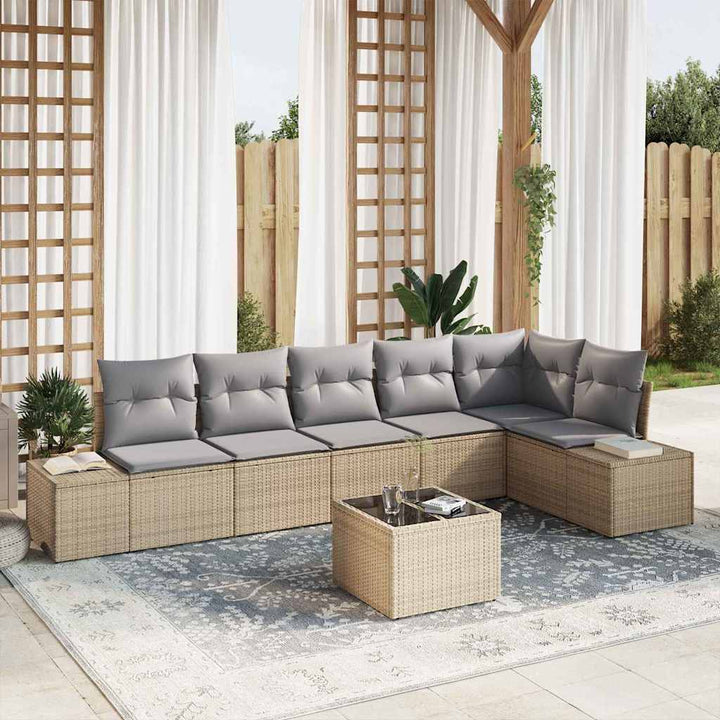 Havesofa Sæt med opbevaring Beige og lys grå polyrattan