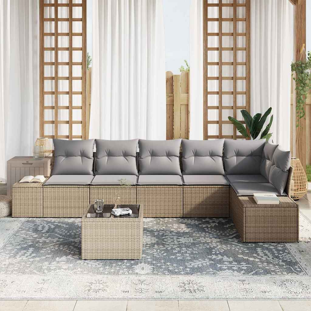 Havesofa Sæt med opbevaring Beige og lys grå polyrattan