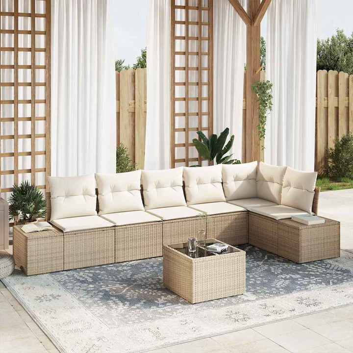 Havesofa Sæt med opbevaring Beige og creme polyrattan