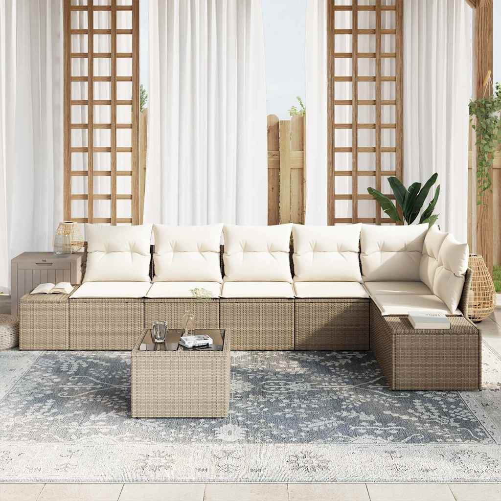 Havesofa Sæt med opbevaring Beige og creme polyrattan