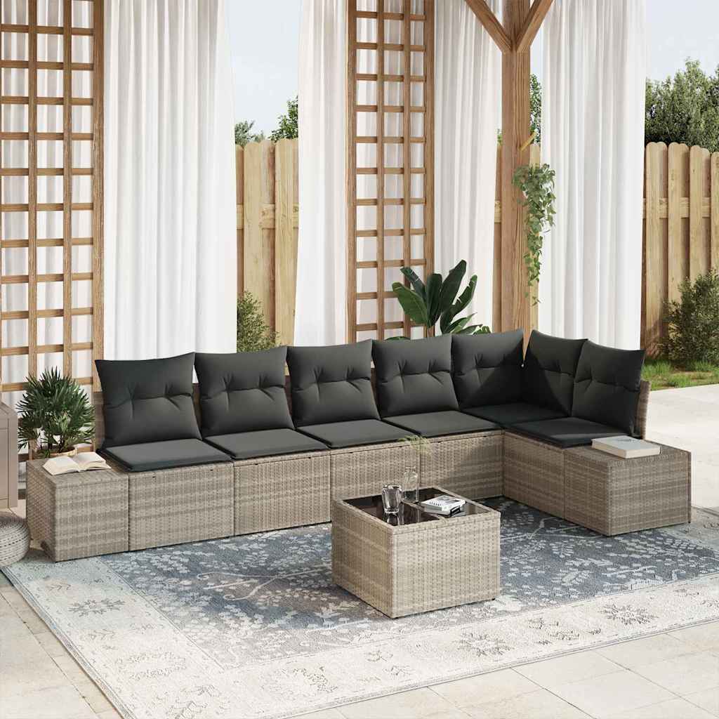 Havesofa Sæt med opbevaring Lysegrå polyrattan