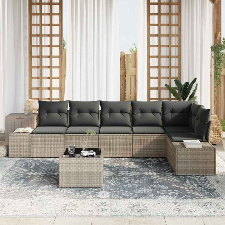 Havesofa Sæt med opbevaring Lysegrå polyrattan