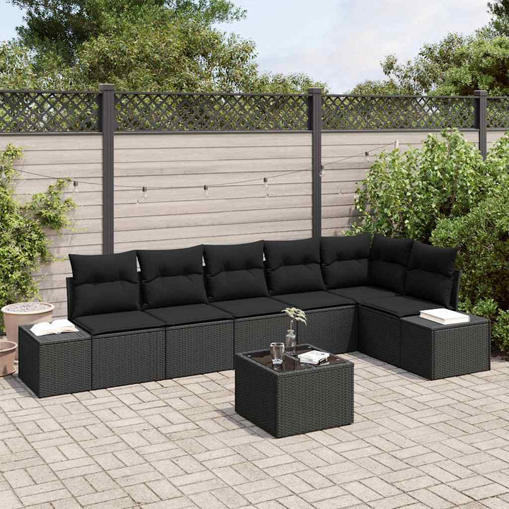 Havesofa Sæt med opbevaring Sort polyrattan