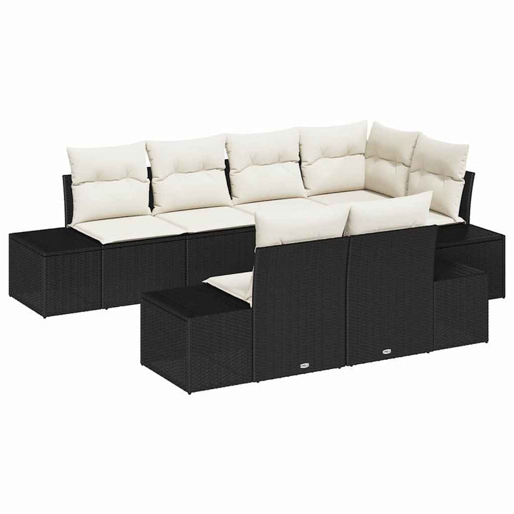 Havesofa Sæt med opbevaring 7 pcs Sort og Cream polyrattan