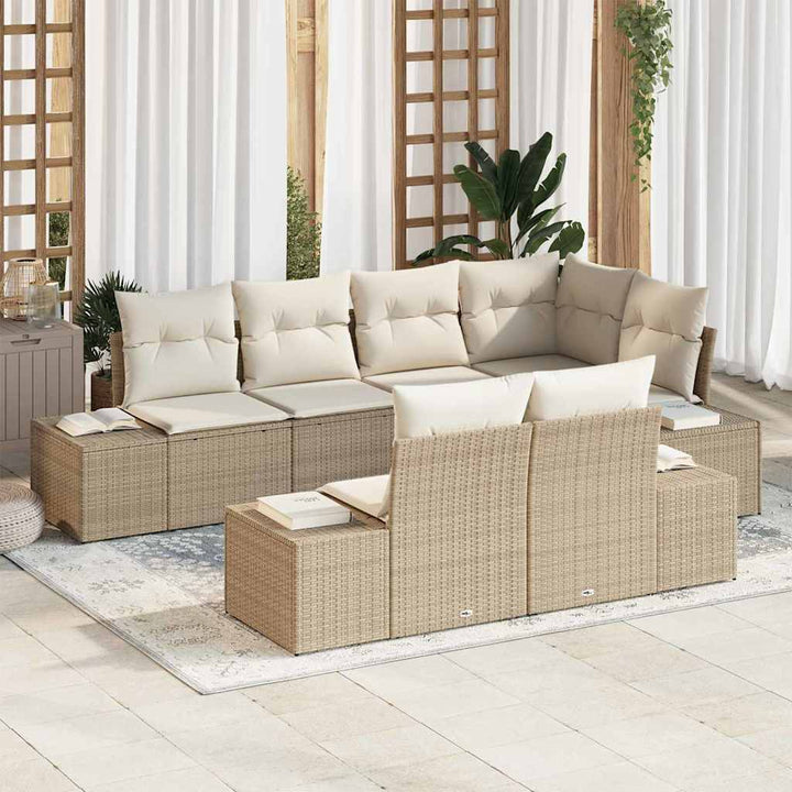 Havesofa Sæt med opbevaring 7 pcs Beige og creme polyrattan