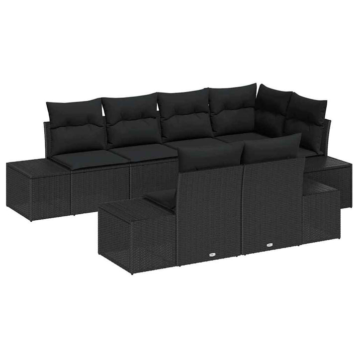 Havesofa Sæt med opbevaring 7 pcs Sort polyrattan
