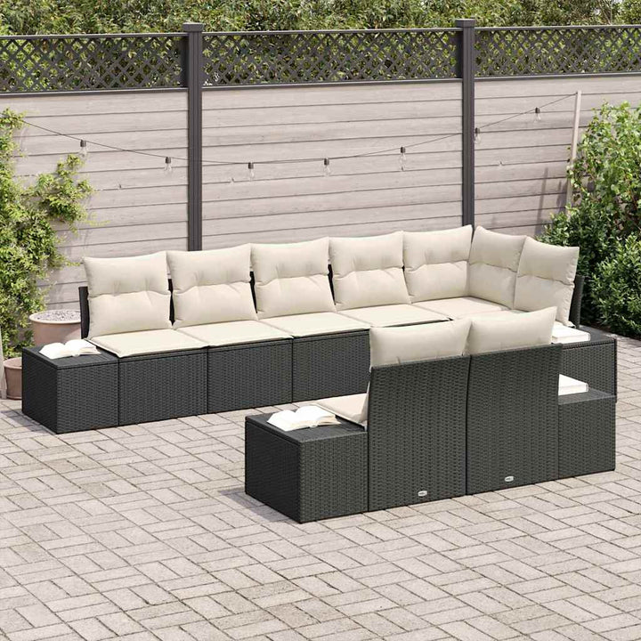 Havesofa Sæt med opbevaring 8 pcs Sort og Cream Poly rattan