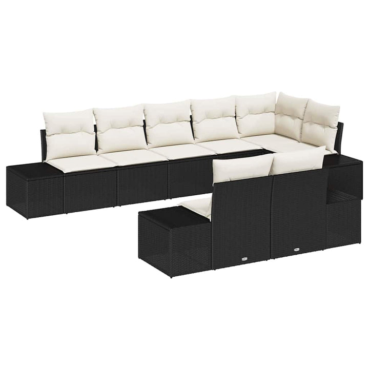 Havesofa Sæt med opbevaring 8 pcs Sort og Cream Poly rattan