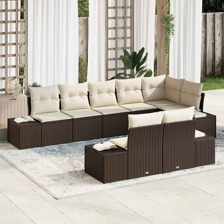 Havesofa Sæt med opbevaring 8 pcs Brun og Creme Poly rattan