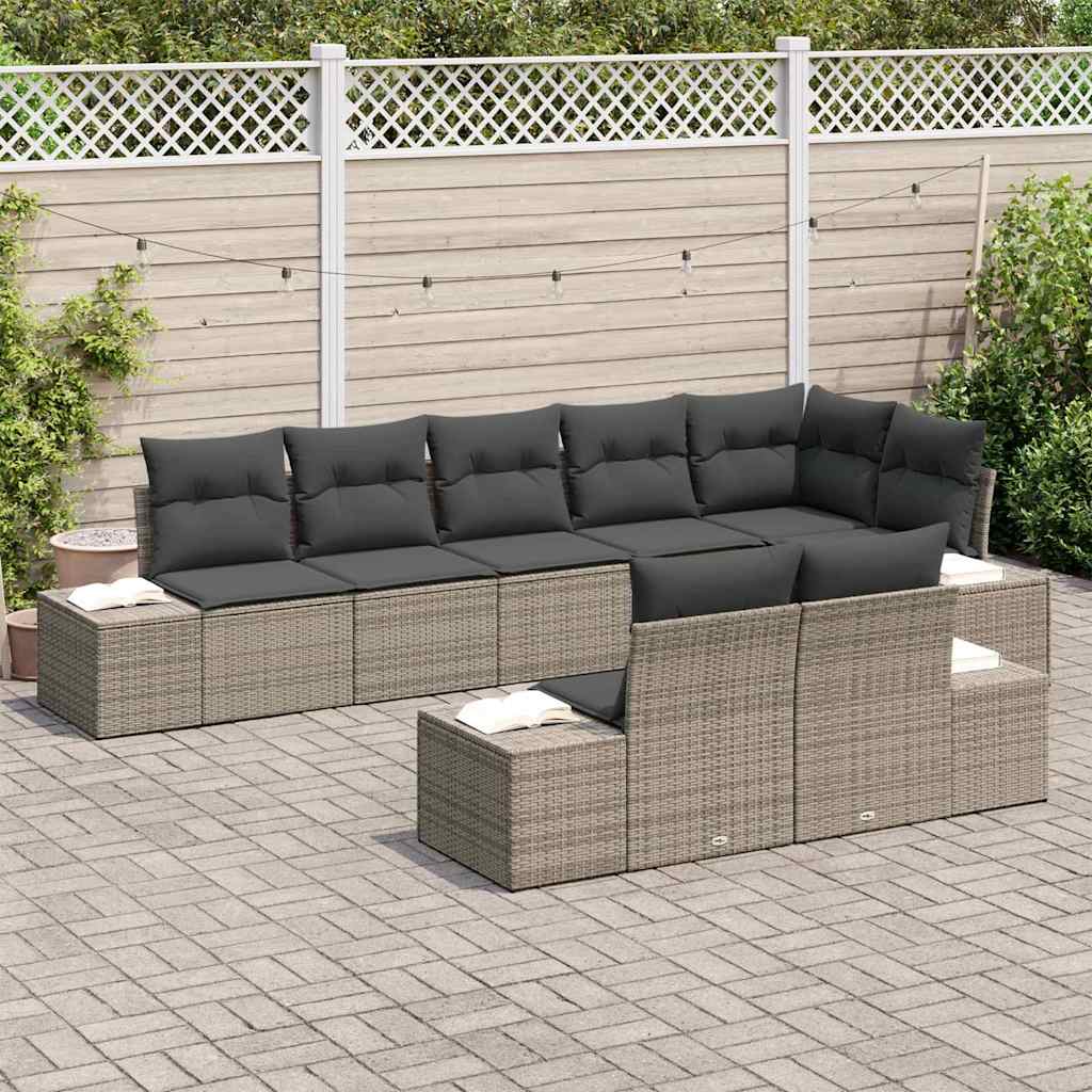 Havesofa Sæt med opbevaring 8 pcs Grå Poly rattan